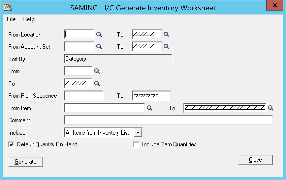 Additional Filters in Generate Inventory Worksheet